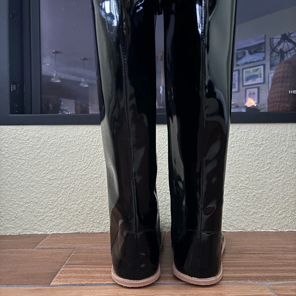 NWOB Aintap Shiny Patent Leather Knee High Flat Boots Size: EU 39 (Size: US 8)